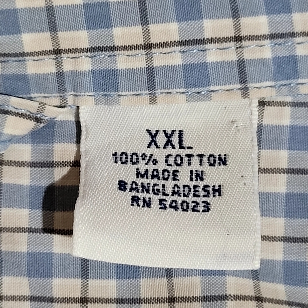 GAP XXL 100% Cotton Men's Short Sleeve Dress Shirt Plaid Blue Yellow Office - Picture 7 of 7